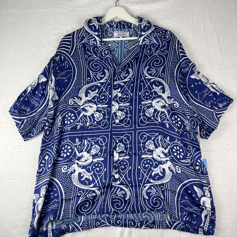 Just Don Hawaii Shirt Mens Small Blue Floral Collared Button Up Beach Wear